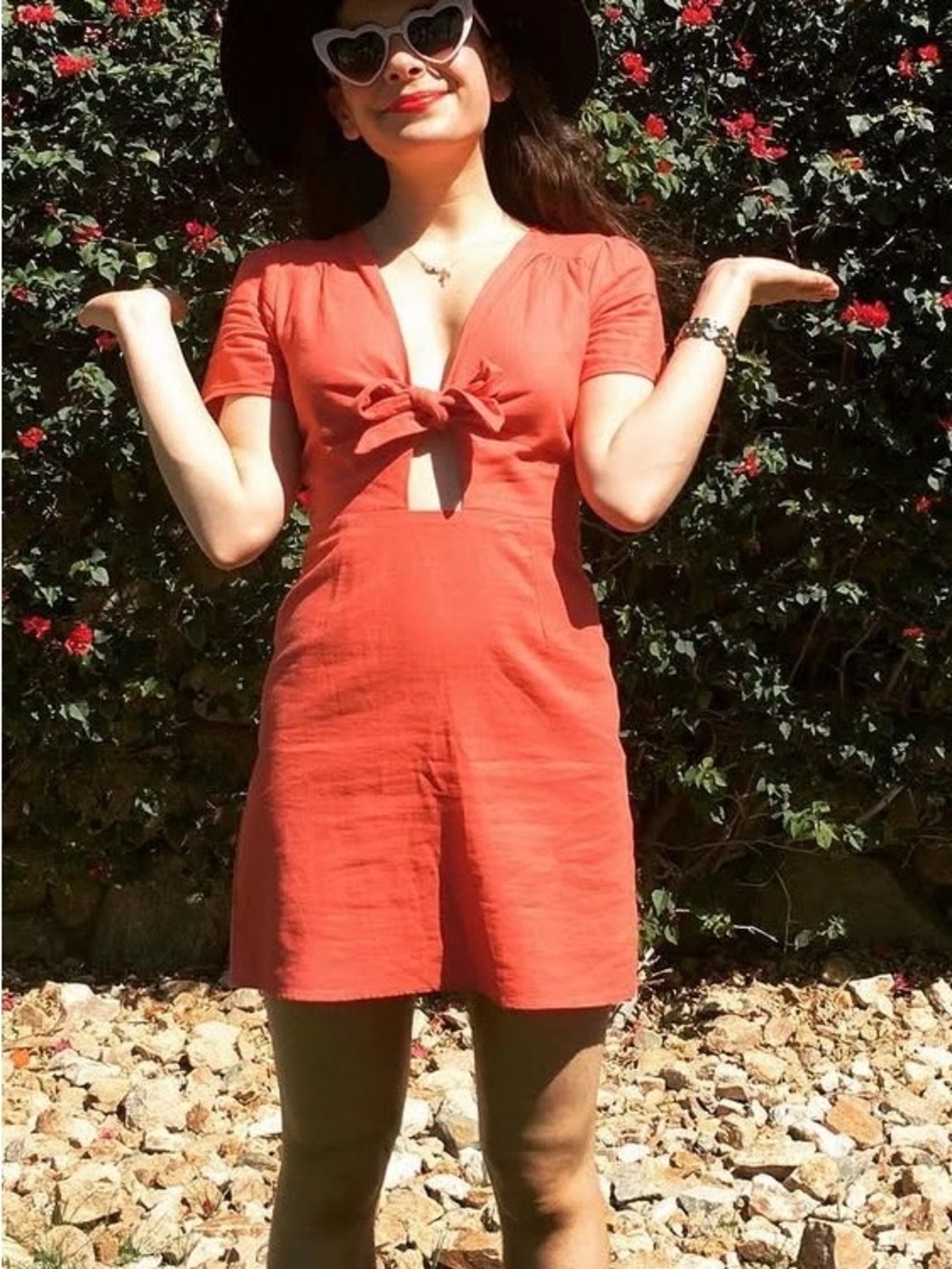 Socialite Coral Tie-Front Short Sleeve Mini Dress